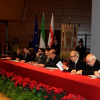 Foto Nicoloro G.  07/12/2014    Milano    Tradizionale cerimonia della consegna degli Ambrogini da parte del Comune di Milano. nella foto il tavolo dei consiglieri comunali durante l' intervento del sindaco Giuliano Pisapia.