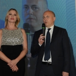 Foto Nicoloro G.   03/05/2019   Milano Marittima ( Ra )   Quattordicesima edizione del Premio internazionale al giornalismo ' Antonio Batani '. nella foto Anna Falchi con il professore Ruben Razzante, presidente della giuria del Premio.