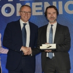 Foto Nicoloro G.   03/05/2019   Milano Marittima ( Ra )   Quattordicesima edizione del Premio internazionale al giornalismo ' Antonio Batani '. nella foto Stefano Domenicali, a sinistra, premiato dal presidente Confcommercio Ravenna Giorgio Guberti.