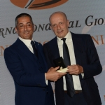 Foto Nicoloro G.   03/05/2019   Milano Marittima ( Ra )   Quattordicesima edizione del Premio internazionale al giornalismo ' Antonio Batani '. nella foto il giornalista Alessandro Sallusti premiato da Claudio Cavalloni, a.d. di More Life Energy.