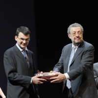Foto Nicoloro G. 25/03/2011 Ravenna Si e’ svolta al teatro Alighieri di Ravenna la seconda edizione del ” Premio Giustiniano ” per le arti e la cultura. nella foto Simone Ortolani – Fabrizio Matteucci