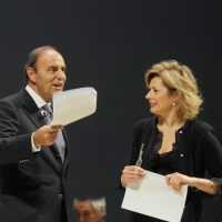 Foto Nicoloro G. 13/11/2011 Ravenna Quarantesima edizione del ” Premio Guidarello per il Giornalismo d’ autore “. Organizzato da Confindustria Ravenna vede il patrocinio dei Ministeri del Turismo e dei Beni Culturali. nella foto Bruno Vespa – Margherita Ghinassi