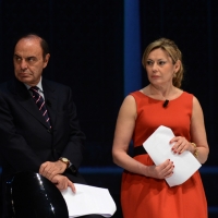 Foto Nicoloro G.  01/12/2013  Ravenna   Quarantaduesima edizione del " Premio Guidarello per il Giornalismo d' Autore "  organizzato dalla Confindustria Ravenna. nella foto Bruno Vespa e Margherita Ghinassi che hanno condotto la serata.
