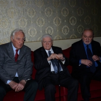 Foto Nicoloro G.  30/11/2014   Ravenna    43° edizione del " Premio Guidarello per il Giornalismo d' Autore ". nella foto da sinistra i giornalisti Vanni Ballestrazzi,  Sergio Zavoli e Piero Ostellino.