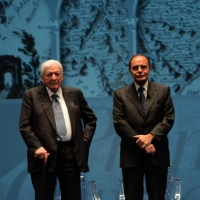 Foto Nicoloro G.  30/11/2014   Ravenna    43° edizione del " Premio Guidarello per il Giornalismo d' Autore ". nella foto il giornalista e senatore Sergio Zavoli, che riceverà il Premio Guidarello alla carriera, e Bruno Vespa