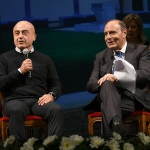 Foto Nicoloro G.   23/11/2019   Ravenna    48° edizione del ' Premio Guidarello per il giornalismo d' autore ' organizzato da Confindustria Romagna. nella foto il comico Paolo Cevoli intervistato da Bruno Vespa.