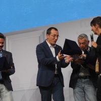 Foto Nicoloro G. 08/09/2012 Riccione ( Rimini ) Terza e conclusiva giornata della diciottesima edizione del " Premio Ilaria Alpi ", premio giornalistico televisivo che gode dell' Alto Patronato della Presidenza della Repubblica. nella foto Claudio Pappaianni – Andrea Postiglione – Attilio Bolzoni – Serena Dandini
