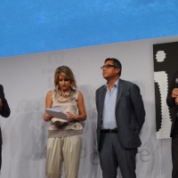 Foto Nicoloro G. 08/09/2012 Riccione ( Rimini ) Terza e conclusiva giornata della diciottesima edizione del " Premio Ilaria Alpi ", premio giornalistico televisivo che gode dell' Alto Patronato della Presidenza della Repubblica. nella foto Massimo Pironi – Tiziana Ferrario – Andrea Vianello – Francesco Cavalli