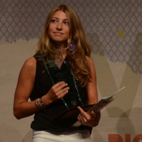 Foto Nicoloro G. 06/09/2014  Riccione ( Rimini )  Serata conclusiva con premiazioni della ventesima edizione del " Premio giornalistico televisivo Ilaria Alpi " a venti anni dall' uccisione della giornalista di Rai 3 e del suo cameraman avvenuta a Mogadiscio il 20 marzo 1994. nella foto Elena Radaelli, vincitrice per la migliore inchiesta televisiva sotto i 15 minuti.
