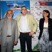 Foto Nicoloro G. 27/06/2013 Milano Presentazione dei Campionati Italiani Assoluti di Atletica che si terranno all' Arena Civica di Milano il 26-27-28 Luglio 2013. nella foto  Alfio Giomi – Marcello Fiasconaro – Chiara Bisconti