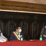 Foto Nicoloro G.   15/09/2020   Ravenna   Con l' intervento della ministra dell' Istruzione si e' svolta la presentazione dei progetti scolastici dedicati a Dante, in occasione del 700° anno dalla morte del Sommo Poeta. nella foto, da sinistra, la ministra Lucia Azzolina, il sindaco di Ravenna Michele de Pascale e l' assessore Elsa Signorino.