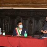 Foto Nicoloro G.   15/09/2020   Ravenna   Con l' intervento della ministra dell' Istruzione si e' svolta la presentazione dei progetti scolastici dedicati a Dante, in occasione del 700° anno dalla morte del Sommo Poeta. nella foto, da sinistra, la ministra Lucia Azzolina, il sindaco di Ravenna Michele de Pascale e l' assessore Elsa Signorino.