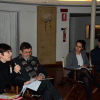 Foto Nicoloro G.  16/12/2014   Milano   Presentazione, al Museo Nazionale Scienza e Tecnologia Leonardo da Vinci, della mostra " Il Bel Paese. L' Italia dal Risorgimento alla Grande Guerra, dai Macchiaioli ai Futuristi " che si terrà a Ravenna nel Museo d' Arte dal 22 febbraio al 14 giugno 2015. nella foto da sinistra Laura Ronzon, direttrice del Patrimonio Storico del MNST, Claudio Spadoni, curatore della mostra,  Ouidad Bakkali, assessore alla Cultura del Comune di Ravenna e Claudio Giorgione, curatore Leonardo Arte & Scienza del MNST.