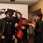 Foto Nicoloro G.   04/11/2022   Bologna   Presentazione del film di Elisabetta Sgarbi \' Nino Migliori. Viaggio intorno alla mia stanza \'. nella foto da sinistra il musicista Mirco Mariani, lo sceneggiatore e aiuto regista Eugenio Lio ed Elisabetta Sgarbi.