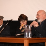 Foto Nicoloro G.   04/11/2022   Bologna   Presentazione del film di Elisabetta Sgarbi ' Nino Migliori. Viaggio intorno alla mia stanza '. nella foto da sinistra il fotografo Nino Migliori, Elisabetta Sgarbi e il governatore dell' Emilia-Romagna Stefano Bonaccini.