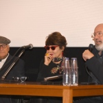 Foto Nicoloro G.   04/11/2022   Bologna   Presentazione del film di Elisabetta Sgarbi ' Nino Migliori. Viaggio intorno alla mia stanza '. nella foto da sinistra il fotografo Nino Migliori, Elisabetta Sgarbi e il governatore dell' Emilia-Romagna Stefano Bonaccini.