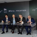 Foto Nicoloro G.   28/10/2019  Ravenna   Presentazione del progetto Iswec (Inertial Sea Energy Converter), organizzato da Eni per produrre energia dal moto ondoso, alla presenza del presidente del Consiglio. In occasione dell’evento sarà anche firmato un importante accordo con Fincantieri, Terna e CDP. nella foto il momento della firma dell' accordo da sinistra  l' a.d. di CDP Fabrizio Palermo, l' a.d. di Eni Claudio Descalzi, l' a.d. di Terna Luigi Ferraris e l' a.d. di Fincantieri Giuseppe Bono.