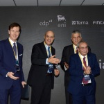 Foto Nicoloro G.   28/10/2019  Ravenna   Presentazione del progetto Iswec (Inertial Sea Energy Converter), organizzato da Eni per produrre energia dal moto ondoso, alla presenza del presidente del Consiglio. In occasione dell’evento sarà anche firmato un importante accordo con Fincantieri, Terna e CDP. nella foto il momento della firma dell\' accordo da sinistra  l\' a.d. di CDP Fabrizio Palermo, l\' a.d. di Eni Claudio Descalzi, l\' a.d. di Terna Luigi Ferraris e l\' a.d. di Fincantieri Giuseppe Bono.