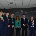 Foto Nicoloro G.   28/10/2019  Ravenna   Presentazione del progetto Iswec (Inertial Sea Energy Converter), organizzato da Eni per produrre energia dal moto ondoso, alla presenza del presidente del Consiglio. In occasione dell’evento sarà anche firmato un importante accordo con Fincantieri, Terna e CDP. nella foto da sinistra  Michele De Pascale, Fabrizio Palermo, Claudio Descalzi, Emma Marcegaglia,  Giuseppe Conte, Giuseppe Bono e Luigi Ferraris.