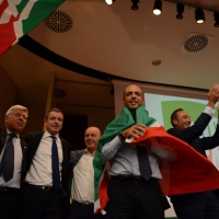 Foto Nicoloro G. 21/09/2013 Milano Prima assemblea della nuova Forza Italia con l' intervento del vice premier Angelino Alfano. nella foto Angelino Alfano e alcuni dirigenti del partito  