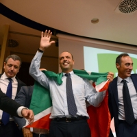 Foto Nicoloro G. 21/09/2013 Milano Prima assemblea della nuova Forza Italia con l' intervento del vice premier Angelino Alfano. nella foto Angelino Alfano e alcuni dirigenti del partito  