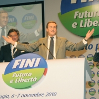 Foto Nicoloro G.  06/11/2010 Bastia Umbra  (Perugia)  Prima Convention di Futuro e Liberta’ – Manifesto per l’ Italia. nella foto Gianfranco Fini – Luca Barbareschi