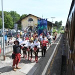 Foto Nicoloro G.   03/07/2021   Brisighella ( Ravenna )  Primo viaggio inaugurale del Treno di Dante, convoglio storico che collega Firenze a Ravenna con quattro fermate intermedie. Da oggi 03 luglio fino al 10 ottobre prossimo effettuera' viaggi di andata e ritorno nei fine settimana. nella foto l' arrivo alla stazione di Brisighella tra musica e danza.