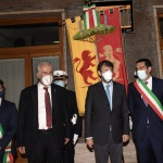 06/06/2021   Ravenna    Primo viaggio simbolico dello storico treno di Dante che dal 03 luglio al 10 ottobre viaggera\' da Firenze a Ravenna. L\' inaugurazione ufficiale avverra\' il 26 giugno prossimo. nella foto da sinistra Tommaso Triberti, sindaco di Marradi una delle fermate del treno di Dante, il governatore della Toscana Eugenio Giani, il ministro Franceschini e il sindaco Michele de Pascale.