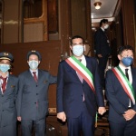 06/06/2021   Ravenna    Primo viaggio simbolico dello storico treno di Dante che dal 03 luglio al 10 ottobre viaggera\' da Firenze a Ravenna. L\' inaugurazione ufficiale avverra\' il 26 giugno prossimo. nella foto il sindaco di Ravenna Michele de Pascale, a sinistra, e Tommaso Triberti, sindaco di Marradi una delle fermate del treno di Dante.
