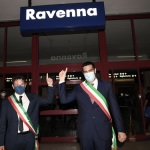 06/06/2021   Ravenna    Primo viaggio simbolico dello storico treno di Dante che dal 03 luglio al 10 ottobre viaggera' da Firenze a Ravenna. L' inaugurazione ufficiale avverra' il 26 giugno prossimo. nella foto il sindaco di Ravenna Michele de Pascale, a sinistra, e Tommaso Triberti, sindaco di Marradi una delle fermate del treno di Dante.