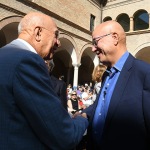 Foto Nicoloro G.   20/09/2026   Ravenna   Nell' ambito delle Celebrazioni per il 705° annuale della morte di Dante Alighieri si e' conclusa la XV edizione del Festival '' Prospettiva Dante ''. nella foto il presidente ABI Antonio Patuelli, a sinistra, con il giornalista e scrittore Aldo Cazzullo.