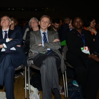 Foto Nicoloro G. 15/12/2013 Milano Prima Assemblea Nazionale del PD dopo le elezioni di Matteo Renzi a segretario. nella foto Guglielmo Epifani – Piero Fassino – Cècile Kyienge - Pippo Civati 