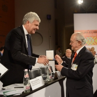 Foto Nicoloro G. 27/10/2013 Rimini Quarantaquattresima edizione delle ” Giornate Internazionali del Centro Pio Manzù ” che ha per tema ” La palma e l’ abete: dialoghi interculturali tra Europa e Mondo Arabo “. nella foto Gian Luca Galletti – Mario J. Molina  