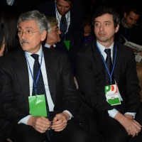Foto Nicoloro G. 15/12/2013 Milano Prima Assemblea Nazionale del PD dopo le elezioni di Matteo Renzi a segretario. nella foto Massimo D' Alema – Andrea Orlando 