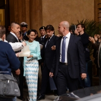 Foto Nicoloro G. 30/10/2013 Bologna Il leader dell’ opposizione birmana Aung San Suu Kyi ospite della città di Bologna per ricevere la cittadinanza onoraria in Comune e la laurea honoris causa in Università. nella foto Aung San Suu Kyi 