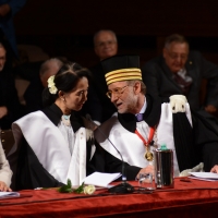 Foto Nicoloro G. 30/10/2013 Bologna Il leader dell’ opposizione birmana Aung San Suu Kyi ospite della città di Bologna per ricevere la cittadinanza onoraria in Comune e la laurea honoris causa in Università. nella foto Aung San Suu Kyi – Ivano Dionigi  