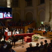 Foto Nicoloro G. 30/10/2013 Bologna Il leader dell’ opposizione birmana Aung San Suu Kyi ospite della città di Bologna per ricevere la cittadinanza onoraria in Comune e la laurea honoris causa in Università. nella foto L'aula magna durante il discorso del Rettore