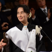 Foto Nicoloro G. 30/10/2013 Bologna Il leader dell’ opposizione birmana Aung San Suu Kyi ospite della città di Bologna per ricevere la cittadinanza onoraria in Comune e la laurea honoris causa in Università. nella foto Aung San Suu Kyi  