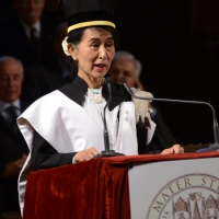 Foto Nicoloro G. 30/10/2013 Bologna Il leader dell’ opposizione birmana Aung San Suu Kyi ospite della città di Bologna per ricevere la cittadinanza onoraria in Comune e la laurea honoris causa in Università. nella foto Aung San Suu Kyi 