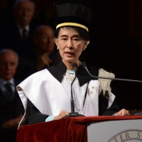 Foto Nicoloro G. 30/10/2013 Bologna Il leader dell’ opposizione birmana Aung San Suu Kyi ospite della città di Bologna per ricevere la cittadinanza onoraria in Comune e la laurea honoris causa in Università. nella foto Aung San Suu Kyi 