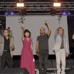17/07/2022  Gatteo Mare  ( FC )   Quinta tappa de \' La Milanesiana \' in Emilia-Romagna. nella foto da sinistra Roberto Pari, Alberto Cassani, Elisabetta Sgarbi, Enrico Ruggeri e Moreno Conficconi.
