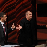 Foto Nicoloro G. 09/12/2012 Milano Trasmissione televisiva su Rai3 ” Che tempo che fa ” condotta da Fabio Fazio. nella foto Fabio Fazio – Antonio Albanese