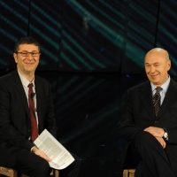 Foto Nicoloro G. 10/12/2012 Milano Trasmissione televisiva su Rai3 ” Che tempo che fa ” condotta da Fabio Fazio. nella foto Fabio Fazio – Paolo Mieli