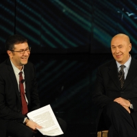 Foto Nicoloro G. 10/12/2012 Milano Trasmissione televisiva su Rai3 ” Che tempo che fa ” condotta da Fabio Fazio. nella foto Fabio Fazio – Paolo Mieli