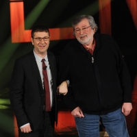 Foto Nicoloro G. 10/12/2012 Milano Trasmissione televisiva su Rai3 ” Che tempo che fa ” condotta da Fabio Fazio. nella foto Fabio Fazio – Francesco Guccini 