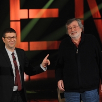 Foto Nicoloro G. 10/12/2012 Milano Trasmissione televisiva su Rai3 ” Che tempo che fa ” condotta da Fabio Fazio. nella foto Fabio Fazio – Francesco Guccini 
