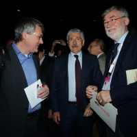 Foto Nicoloro G.  06/05/2014  Rimini   Si è aperto ufficialmente il 17° Congresso della CGIL. nella foto al centro Massimo D'Alema tra Maurizio landini, a sinistra, e Sergio Cofferati.