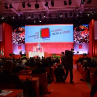 Foto Nicoloro G.  06/05/2014  Rimini   Si è aperto ufficialmente il 17° Congresso della CGIL. nella foto il salone durante l' intervento del segretario generale Susanna Camusso.