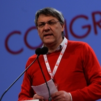 Foto Nicoloro G.  07/05/2014  Rimini     Seconda giornata del 17° Congresso della CGIL. nella foto Maurizio Landini durante il suo accalorato intervento.