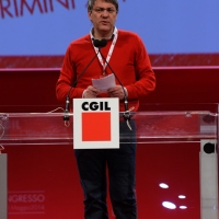 Foto Nicoloro G.  07/05/2014  Rimini     Seconda giornata del 17° Congresso della CGIL. nella foto Maurizio Landini durante il suo accalorato intervento.